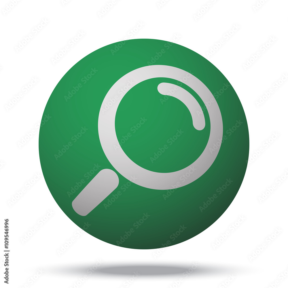 Wall mural White Magnifying Glass web icon on green sphere ball