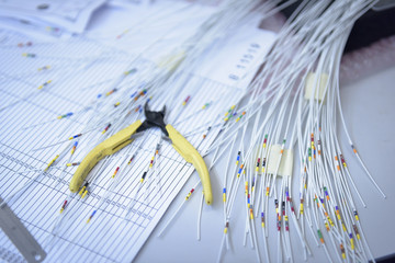 Cables and clippers in electronics assembly factory