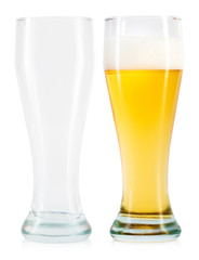 beer glasses on white