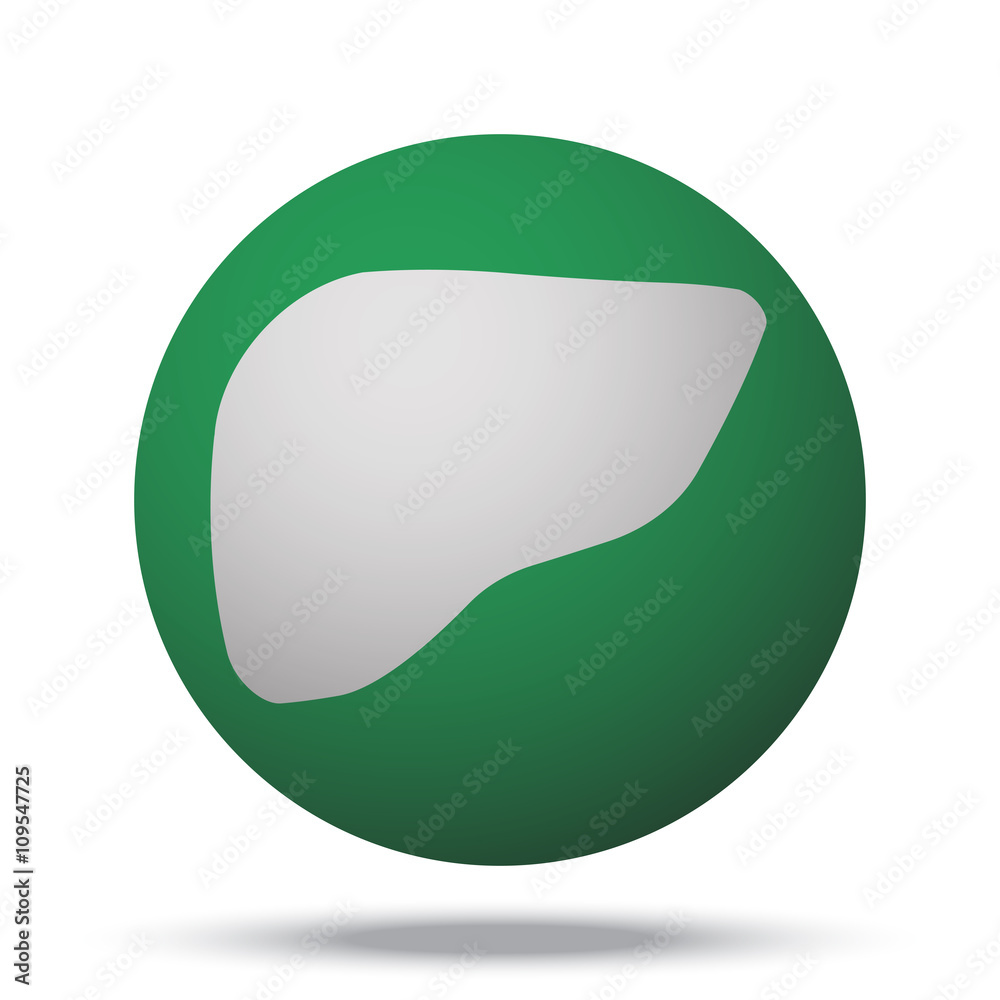 Wall mural White Liver web icon on green sphere ball