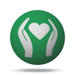 White Heart care web icon on green sphere ball