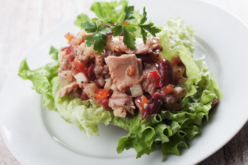 Tuna salad with lettuce and vegetables
