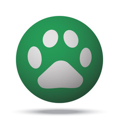 White Paw Print web icon on green sphere ball