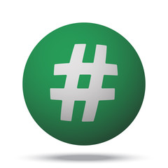 White Hashtag web icon on green sphere ball