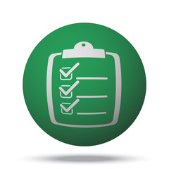 White Clipboard Checklist web icon on green sphere ball