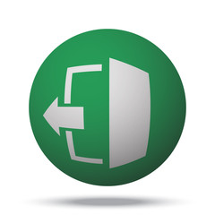 White Exit web icon on green sphere ball