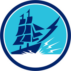 Obraz premium Tall Sailing Ship Lightning Bolt Circle