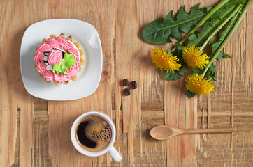 Coffee, cake and flowers