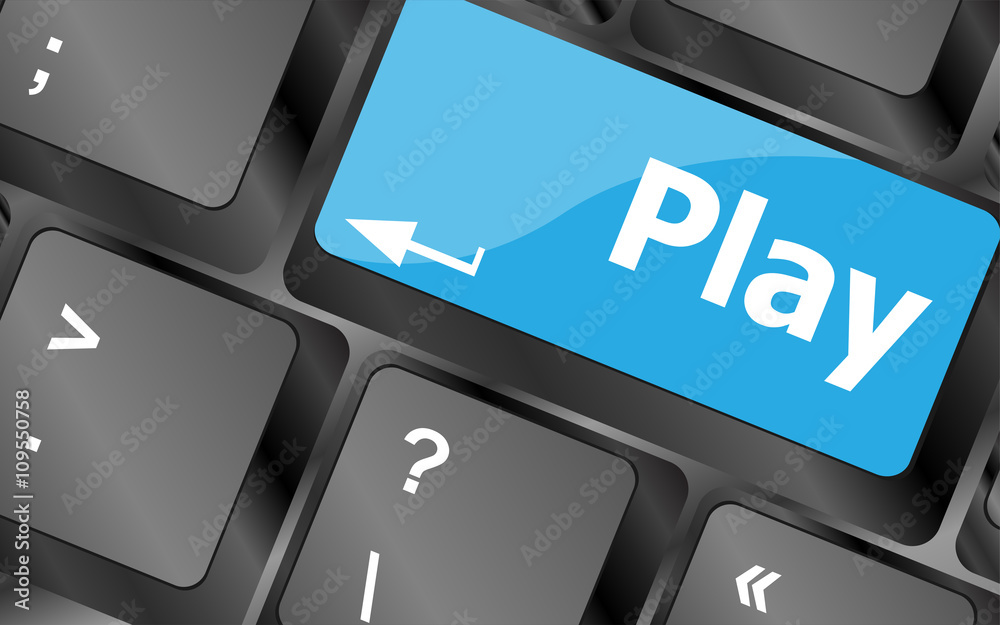Poster computer keyboard with play key - technology background. keyboard keys icon button vector