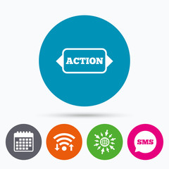 Action sign icon. Motivation button with arrow.