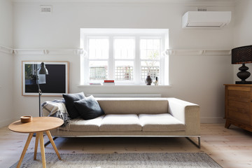 Beautifully styled interior living room of sofa and coffee table