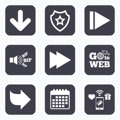 Arrow icons. Next navigation signs symbols.