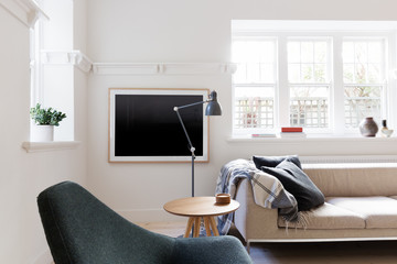 Contemporary scandi styled living room in Australian apartment