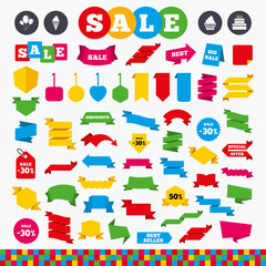 Fototapeta premium Birthday party icons. Cake with ice cream symbol