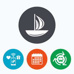 Sail boat icon. Ship sign.