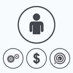 Business signs. Human and aim targer with arrow.