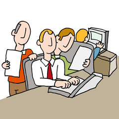 people in a crowded workplace