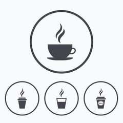 Coffee cup icon. Hot drinks glasses symbols.