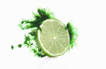 Half a lime with corresponding coloured digital burst effect