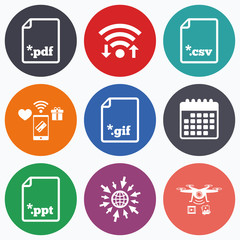 Document signs. File extensions symbols.