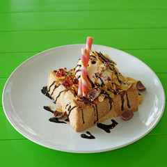 honey toast with vanilla ice cream