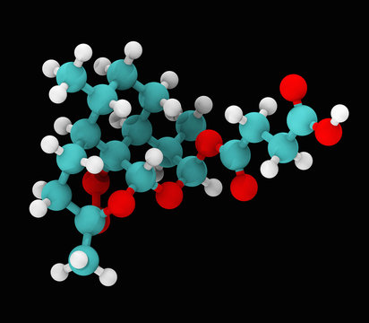 Ball and stick model of artesunate, a member of the artemisinin group of drugs that treat malaria