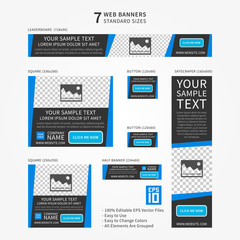 Advertising (ad) web banner vector template. Standard size ad web banners set. Modern ad web banner template design. Standard size website banner concept for corporate advertising.
