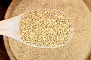 Healthy amaranth seeds in a spoon