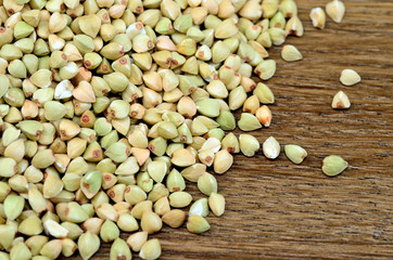 Green buckwheat on table