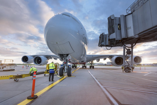 A380 aircraft on stand at airport