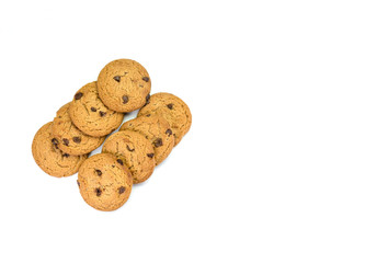 Chocolate chip cookies isolated on white background