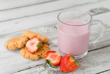 milk, strawberry and cookies