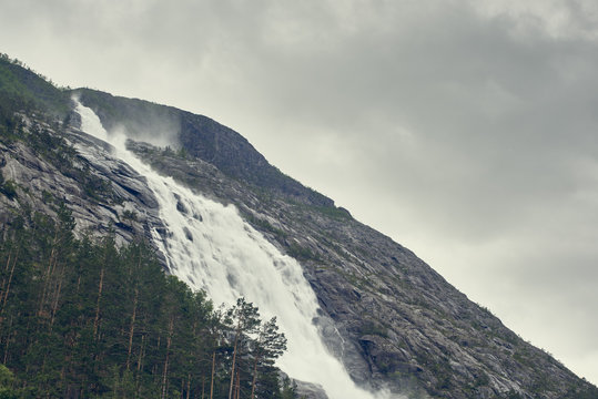 Low angle view of Langfoss, Etne, Norway
