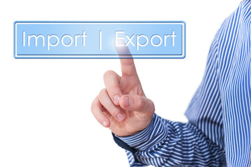 Import Export - Businessman pressing digital app icon
