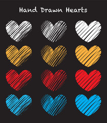 hand drawn hearts, heart set icons, valentine day