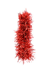 Tinsel Christmas decoration in form of I. On a white background