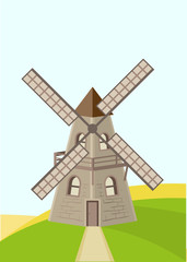Old windmill in field