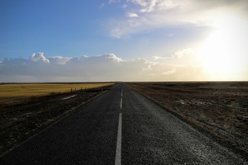 road in the icelandic flatlands