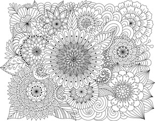 Naklejka premium Hand drawn zentangle floral background for coloring page