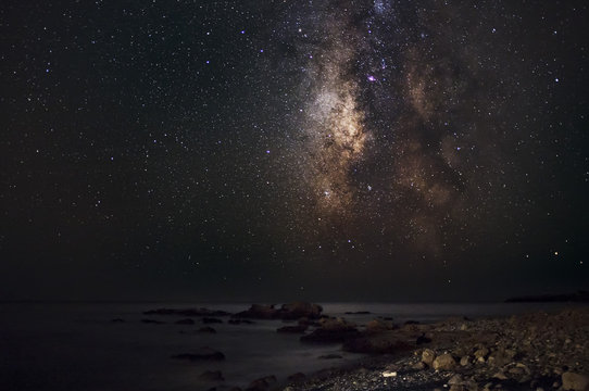 The milky way above ocean, Crete, Greece