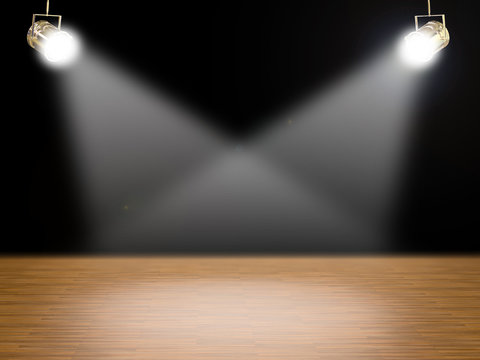 blank stage with shining spotlights