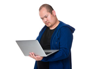 Middle aged man with laptop computer