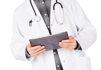 Doctor holding tablet with copy space and clipping path for the