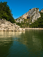 Fototapeta na wymiar Rocky landscape of river Uvac gorge at sunny summer morning, southwest Serbia