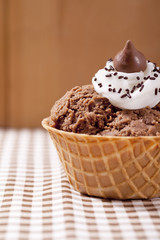 chocolate ice cream in sugar cone