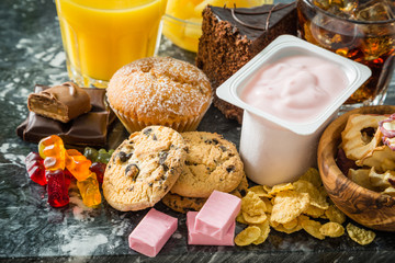Selection of food high in sugar