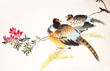 Chinese ink painting bird and plant © baoyan