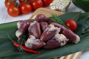 Raw chicken hearts