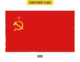 Soviet grunge flag with little scratches on surface. A hand drawn scratched flag of USSR with a easy grunge texture. Vector modern flat design