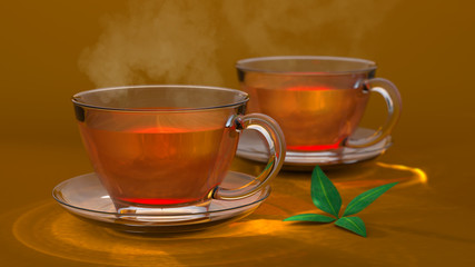 Tea in glass cup on a brown background